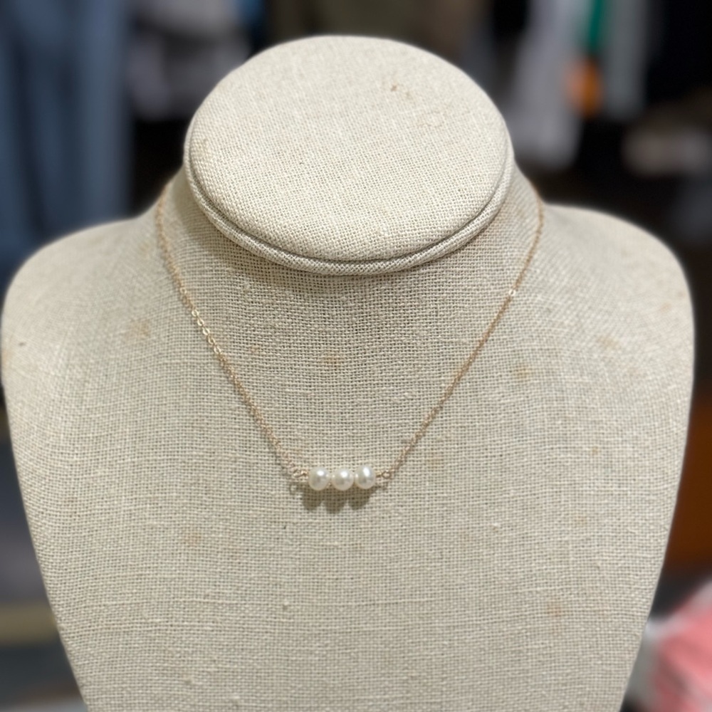 14k gold filled necklace with 3 pearl bar